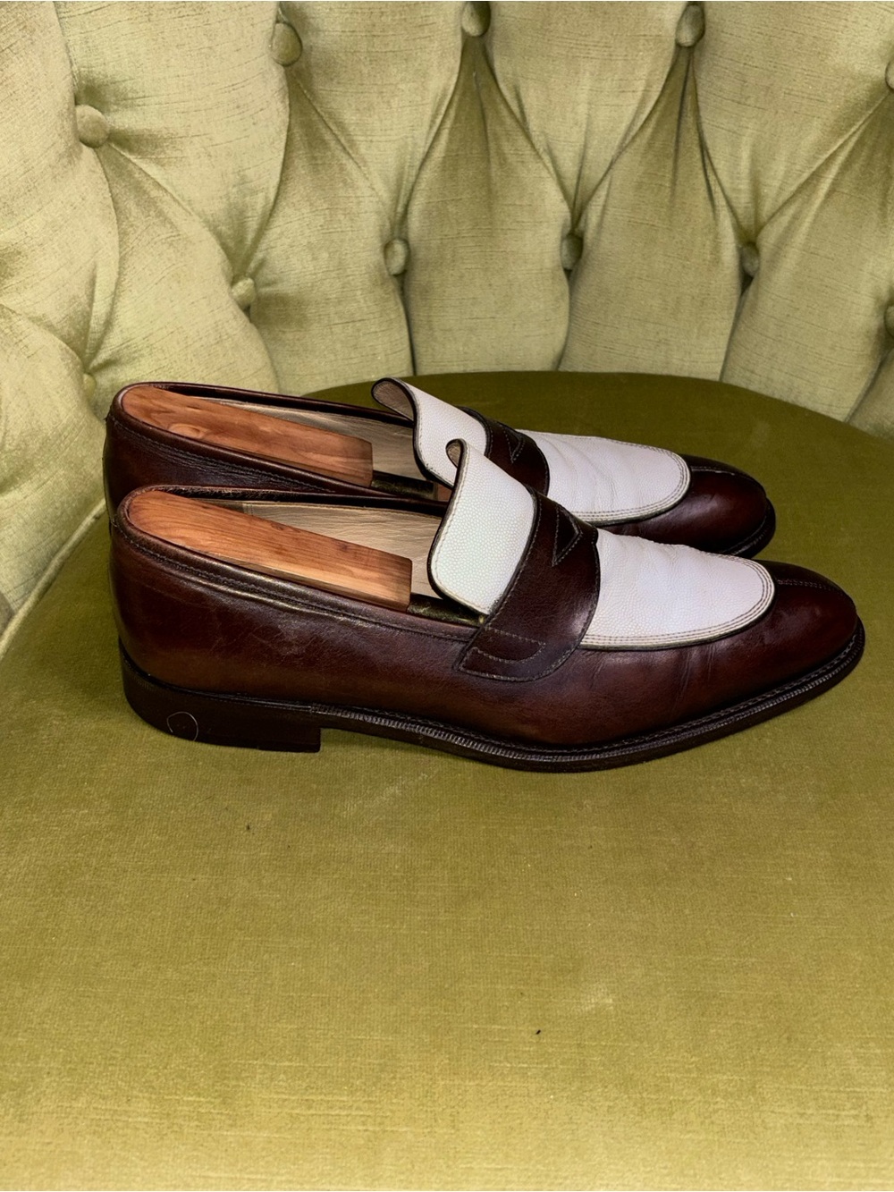 Vintage Salvator Ferragamo Paris Contrast Penny Loafer Men’s 8 D Brown Ivory - Picture 4 of 15